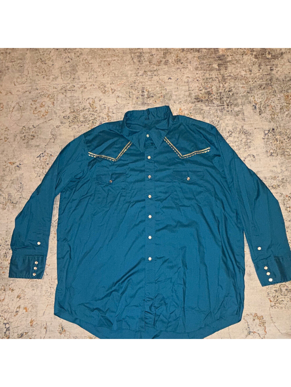 Men's Blue Western Woven Long Sleeve Button-Up Shirt Embroidered Pockets A350